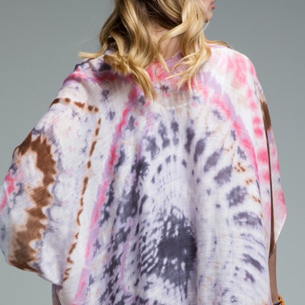035 Boho Tie Dye Kimono beach Cover up - Picture 14 of 15
